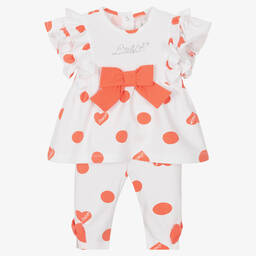 A Dee-طقم ليغنغز قطن جيرسي لون أبيض وزهري | Childrensalon Outlet