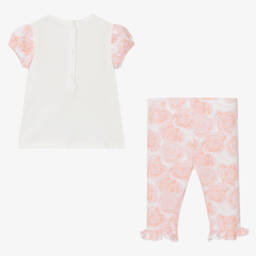 A Dee-طقم ليقنز قطن لون زهري وأبيض | Childrensalon Outlet