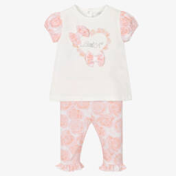 A Dee-طقم ليقنز قطن لون زهري وأبيض | Childrensalon Outlet