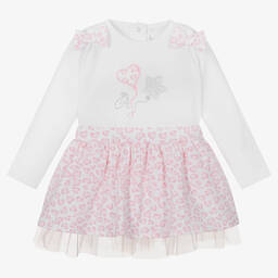 آدي-طقم تنورة قطن جيرسي لون أبيض وزهري | Childrensalon Outlet