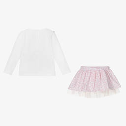 آدي-طقم تنورة قطن جيرسي لون أبيض وزهري | Childrensalon Outlet