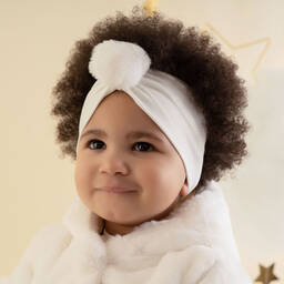 A Dee-Белая повязка на голову с помпоном | Childrensalon Outlet