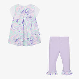 A Dee-Girls White & Purple Cotton Leggings Set | Childrensalon Outlet