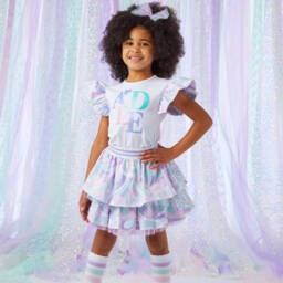 A Dee-طقم تنورة قطن لون أبيض وبنفسجي | Childrensalon Outlet