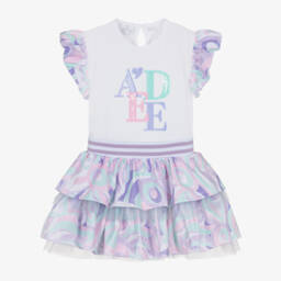 A Dee-طقم تنورة قطن لون أبيض وبنفسجي | Childrensalon Outlet