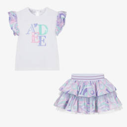 A Dee-طقم تنورة قطن لون أبيض وبنفسجي | Childrensalon Outlet