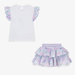A Dee-طقم تنورة قطن لون أبيض وبنفسجي | Childrensalon Outlet