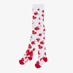 A Dee-Girls White & Red Flower Tights | Childrensalon Outlet