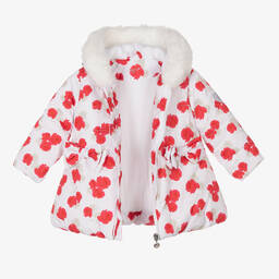 A Dee-Girls White & Red Puffer Coat | Childrensalon Outlet
