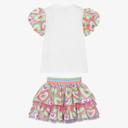 A Dee-طقم تنورة بيضاء للبنات مزين بالترتر والقلوب | Childrensalon Outlet