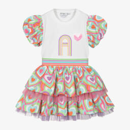 A Dee-طقم تنورة بيضاء للبنات مزين بالترتر والقلوب | Childrensalon Outlet