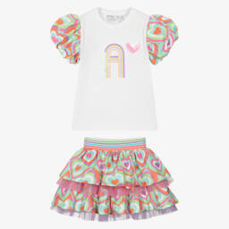 A Dee-طقم تنورة بيضاء للبنات مزين بالترتر والقلوب | Childrensalon Outlet
