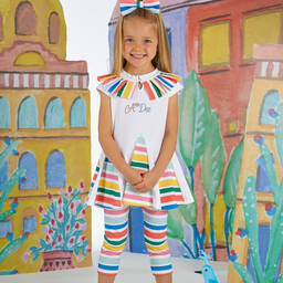 A Dee-Белый топ и легинсы из хлопка в полоску | Childrensalon Outlet