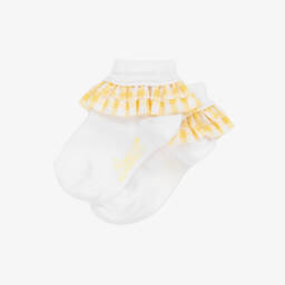 A Dee-جوارب صفراء بنقشة مربعات للبنات مع كشكشات | Childrensalon Outlet