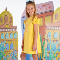 A Dee-Girls Yellow Cotton Diamanté Dress | Childrensalon Outlet