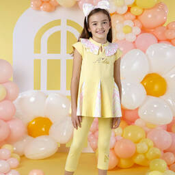 A Dee-Girls Yellow Cotton Zigzag Leggings Set | Childrensalon Outlet