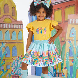 A Dee-Желто-голубое платье с тропическим принтом | Childrensalon Outlet