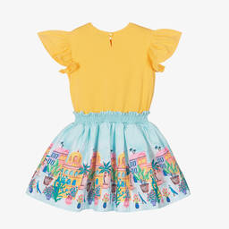 A Dee-Желто-голубое платье с тропическим принтом | Childrensalon Outlet