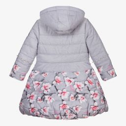 A Dee-Grey & Pink Floral Puffer Coat | Childrensalon Outlet
