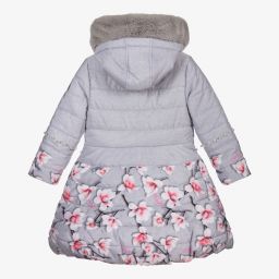 A Dee-Grey & Pink Floral Puffer Coat | Childrensalon Outlet