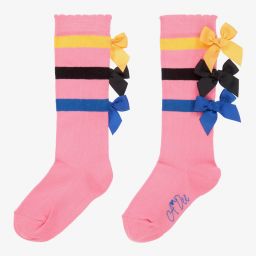 A Dee-Pink Bow Knee High Socks | Childrensalon Outlet