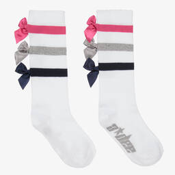 آدي-جوارب قطن ستريتش لون أبيض للبنات | Childrensalon Outlet