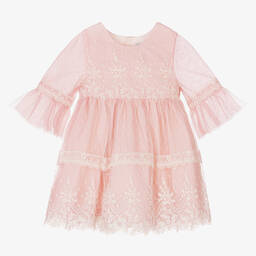 Abel & Lula-Baby Girls Pink Embroidered Tulle Dress | Childrensalon Outlet