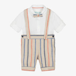 Abel & Lula-Boys Beige Striped Linen Short Set | Childrensalon Outlet