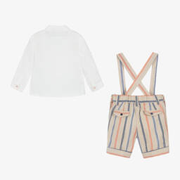 Abel & Lula-Boys Beige Striped Linen Short Set | Childrensalon Outlet