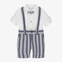 Abel Lula Boys Blue Linen Cotton Shorts Set Childrensalon Outlet