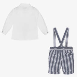 Abel & Lula-Boys Blue Linen & Cotton Striped Shorts Set | Childrensalon Outlet