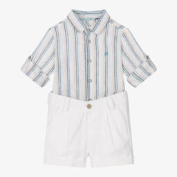 Abel & Lula-Boys Ivory Linen Blend Shorts Ensemble | Childrensalon Outlet