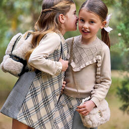 Abel & Lula-Girls Beige Viscose Ruffle Detail Sweater | Childrensalon Outlet