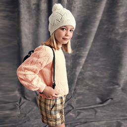 Abel & Lula-Girls Beige Wool Check Shorts  | Childrensalon Outlet