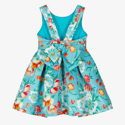 Abel & Lula-Girls Blue Floral Satin Dress | Childrensalon Outlet