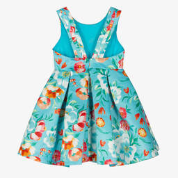 Abel & Lula-Girls Blue Floral Satin Dress | Childrensalon Outlet