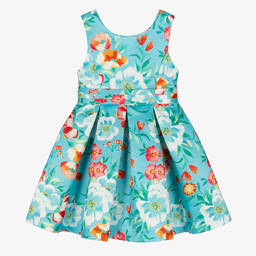 Abel & Lula-Girls Blue Floral Satin Dress | Childrensalon Outlet
