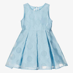 Abel & Lula-Girls Blue Organza Polka Dot Dress | Childrensalon Outlet