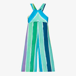 Abel & Lula-Girls Blue Stripe Satin Jumpsuit | Childrensalon Outlet