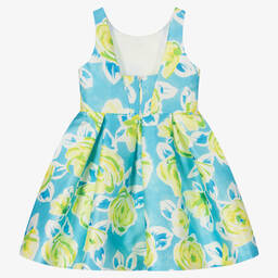 Abel & Lula-فستان ساتان لون أصفر وأزرق بطبعة ورود | Childrensalon Outlet