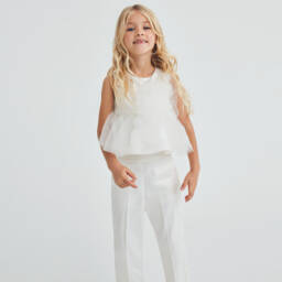 Abel & Lula-Girls Elegant Ivory Satin Ensemble | Childrensalon Outlet