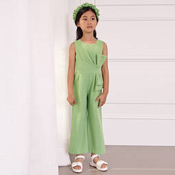 Abel & Lula-Girls Green Crêpe Jumpsuit | Childrensalon Outlet