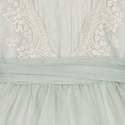 Abel & Lula-Girls Green & Ivory Embroidered Tulle Dress | Childrensalon Outlet