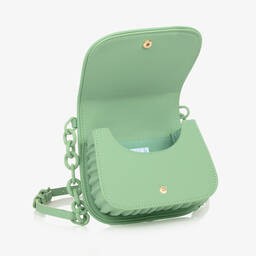 ابل اند لولا-حقيبة كتف بطبعة مونوغرام جلد لون أخضر (18 سم) | Childrensalon Outlet