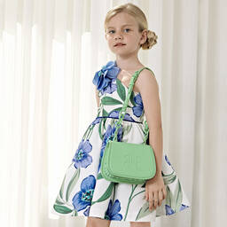 ابل اند لولا-حقيبة كتف بطبعة مونوغرام جلد لون أخضر (18 سم) | Childrensalon Outlet