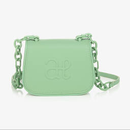 ابل اند لولا-حقيبة كتف بطبعة مونوغرام جلد لون أخضر (18 سم) | Childrensalon Outlet