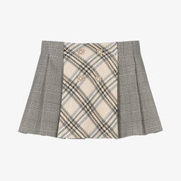Abel & Lula-Girls Grey & Beige Tartan Check Skirt | Childrensalon Outlet