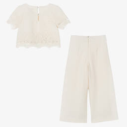Abel & Lula-Girls Ivory Embroidered Tulle & Crêpe Trouser Set  | Childrensalon Outlet