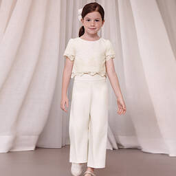 Abel & Lula-Girls Ivory Embroidered Tulle & Crêpe Trouser Set  | Childrensalon Outlet