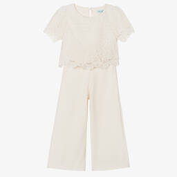 Abel & Lula-Girls Ivory Embroidered Tulle & Crêpe Trouser Set  | Childrensalon Outlet